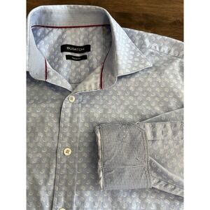Bugatchi Men's Shirt Classic Fit Blue Paisley L/S Flip Cuff Medium/Large